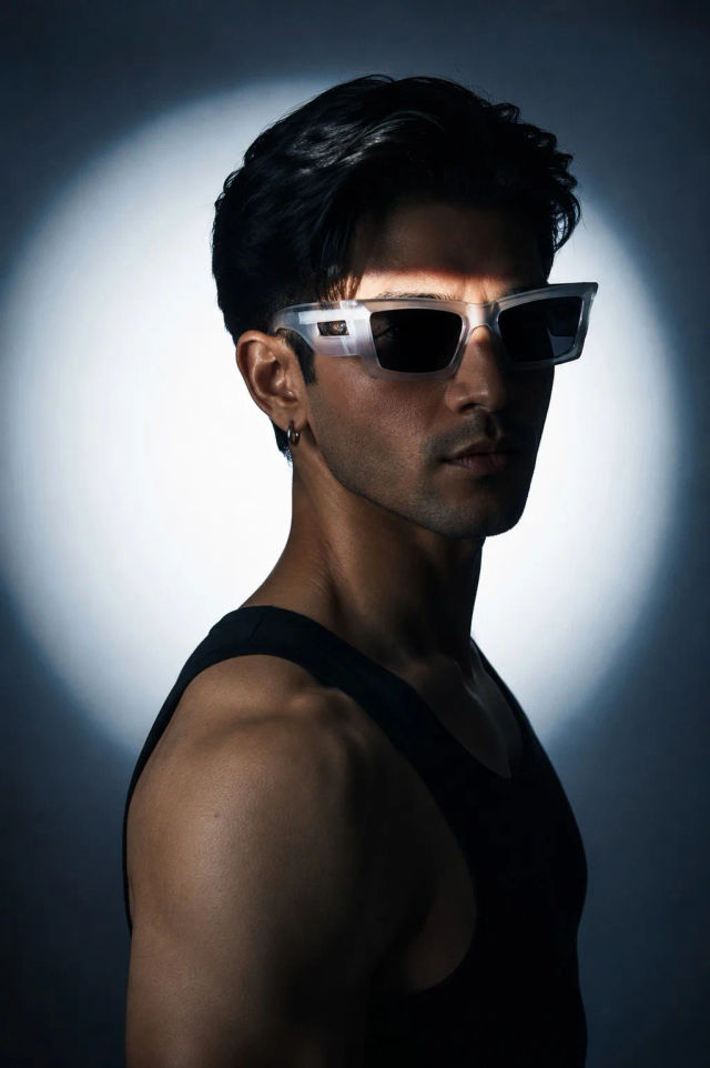 Futuristic Luxury Eyewear Editorial Portrait — Gemini prompt | pineprompts.com