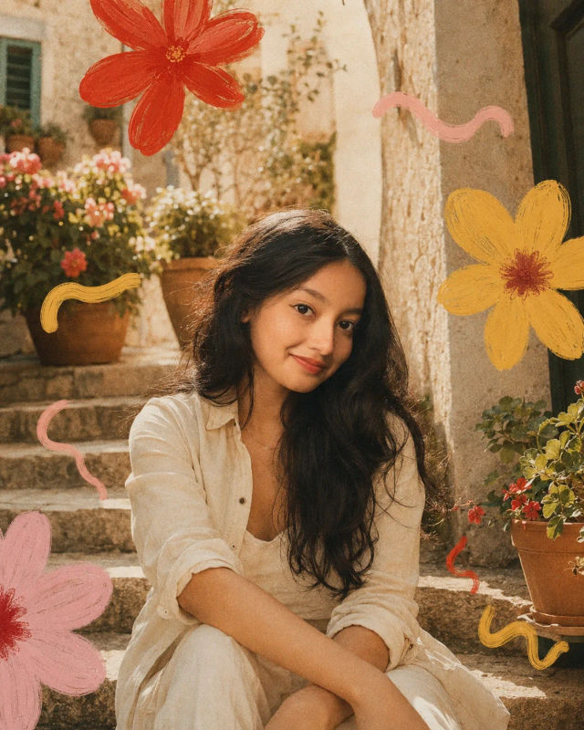 Vintage Film Portrait with Floral Doodles — ChatGPT prompt | pineprompts.com