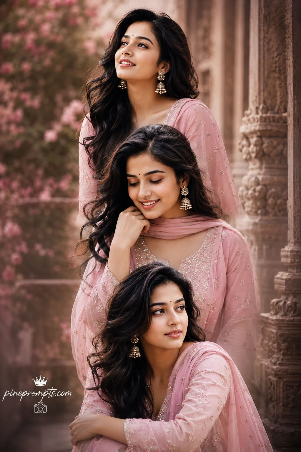 Cinematic Portrait Collage in Pastel Pink Salwar Suit