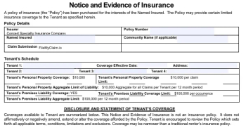 Notice and Evidence of Insurance
