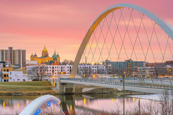 Downtown Des Moines city skyline cityscape of Iowa