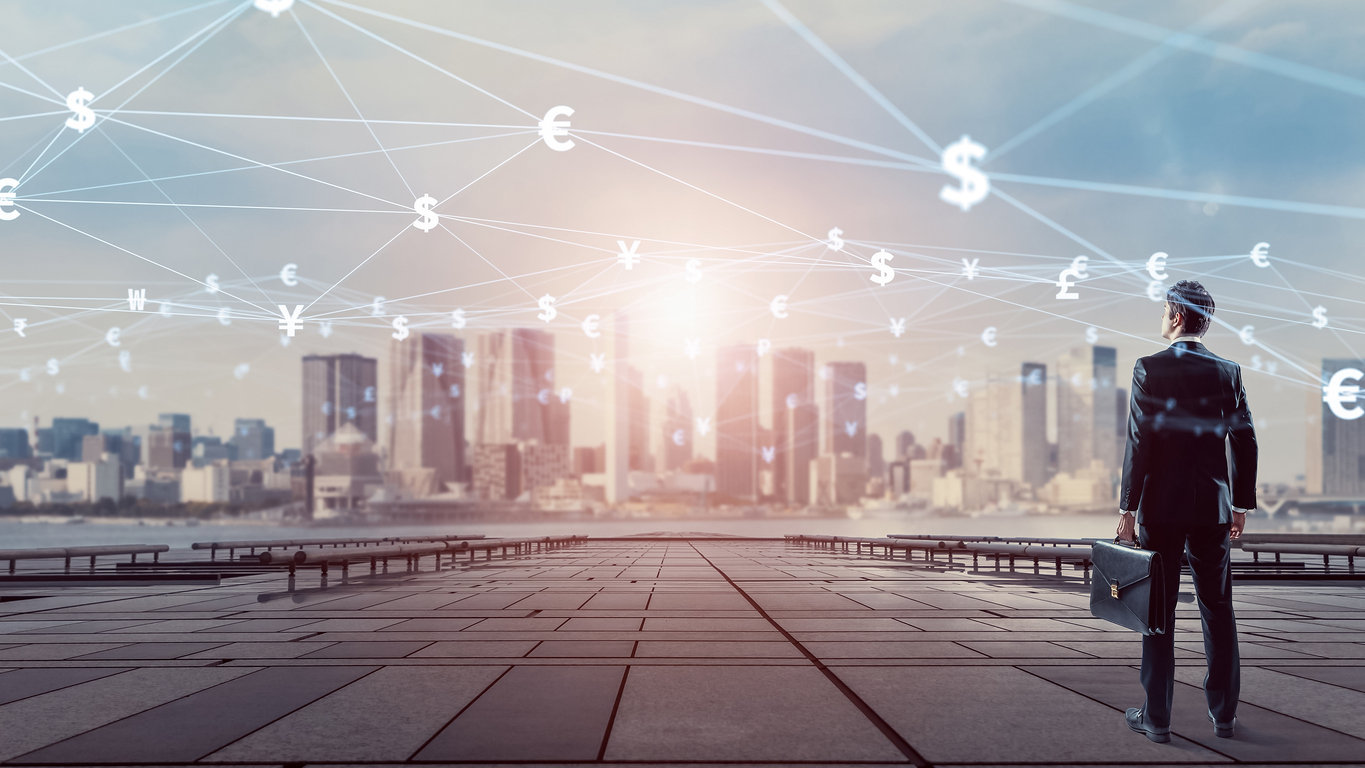 Financial technology concept. Fintech. Crypto currency. Electronic money. Cashless payment.