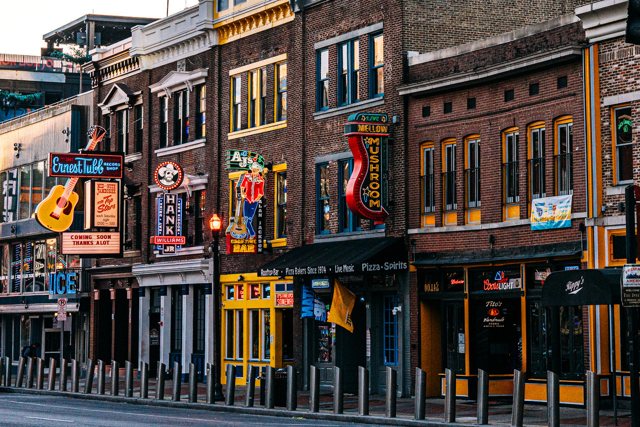 Broadway, the Tourism Center of Downtown Nashville, Tennessee USA