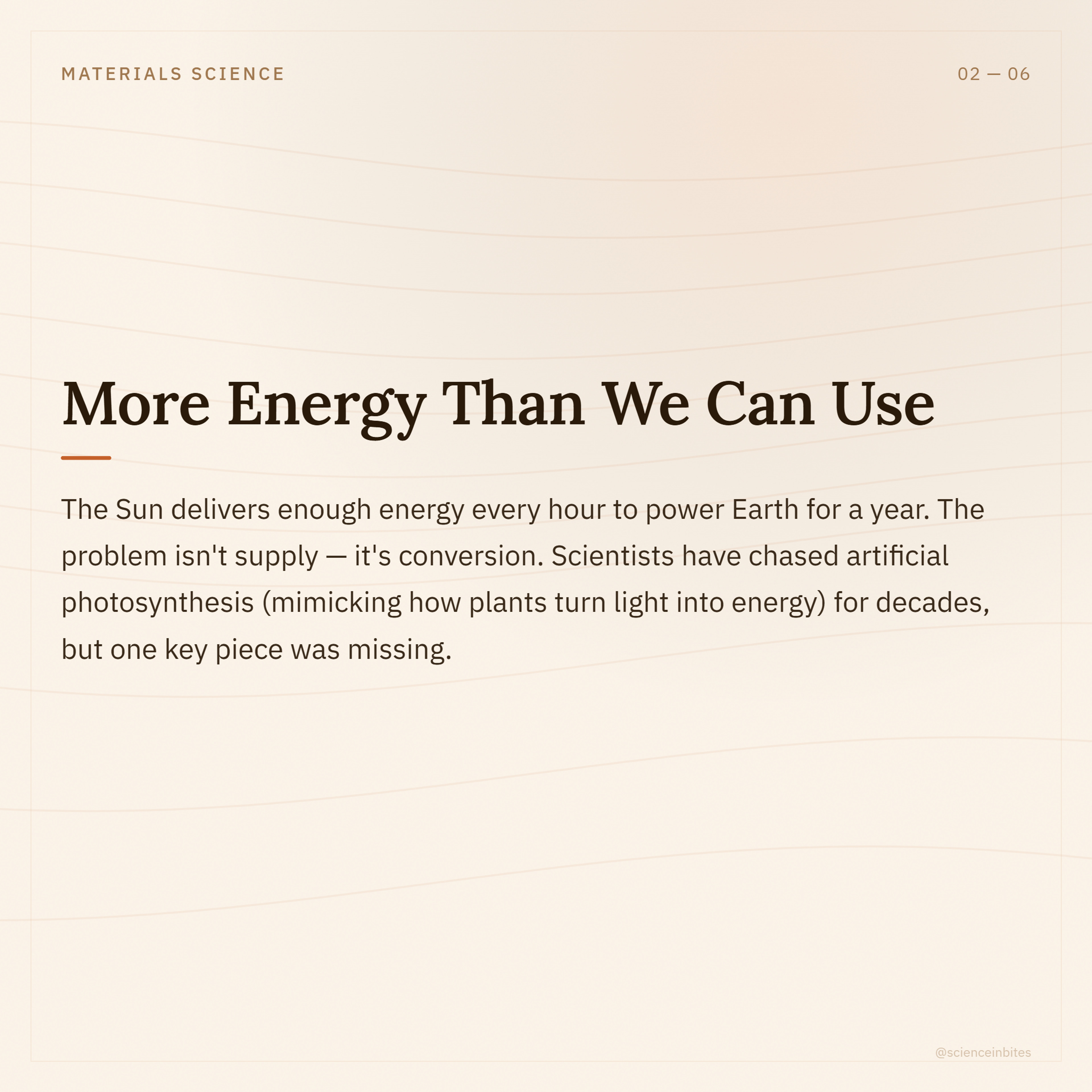 Science carousel slide 2 on solar fuel materials science.