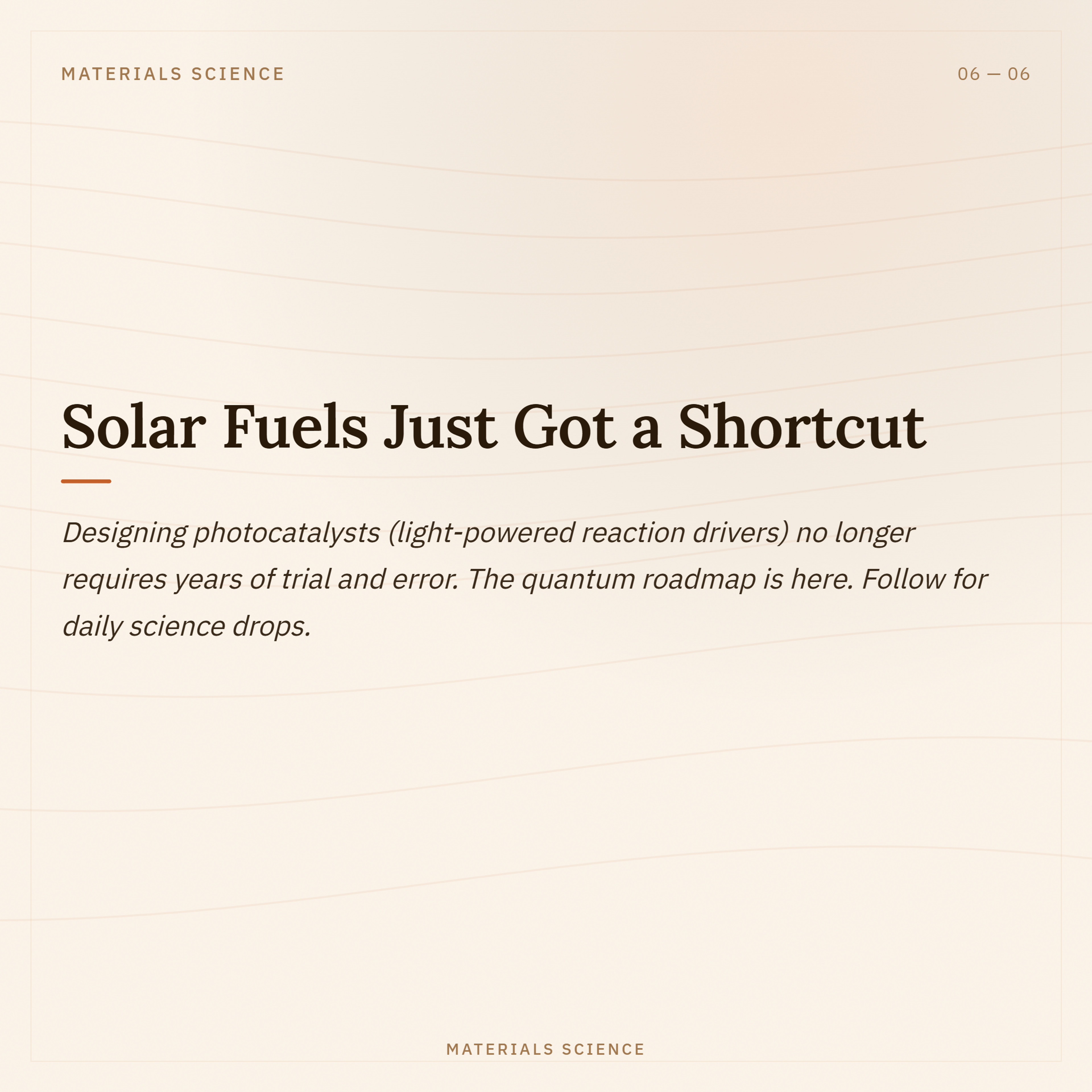 Science carousel slide 6 on solar fuel materials science.