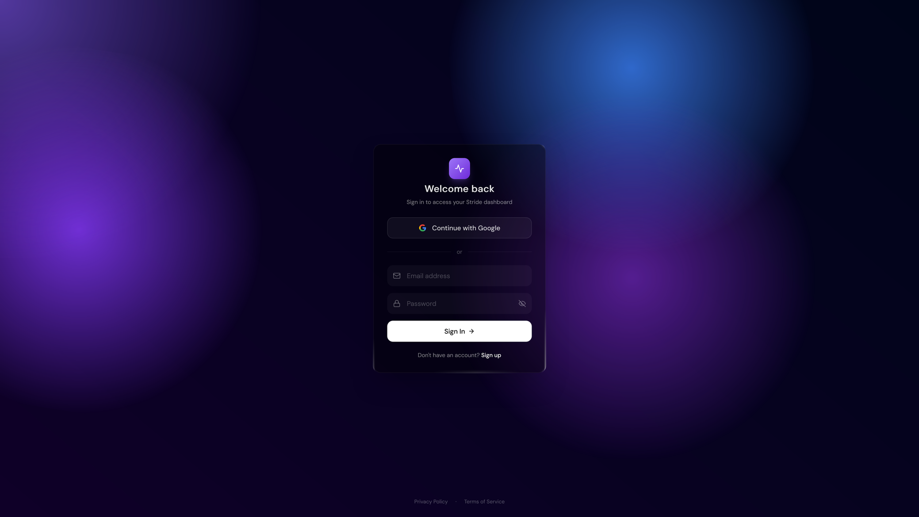 Stride sign-up screen