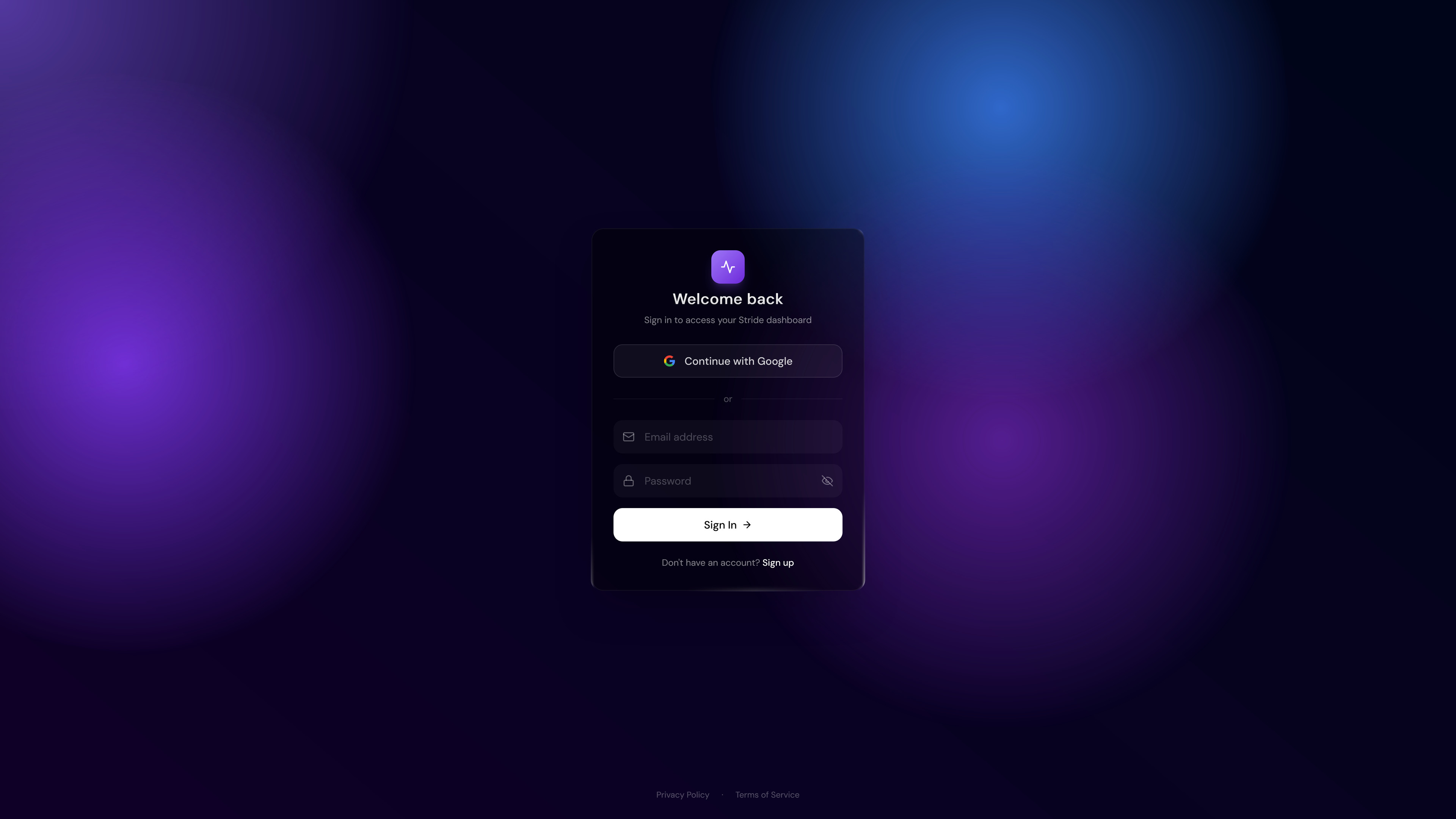 Stride sign-up screen