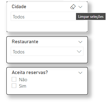 Three filters with, city, restaurant and accept reservation? Where the city shows an eraser next to the title and the text Clear selections