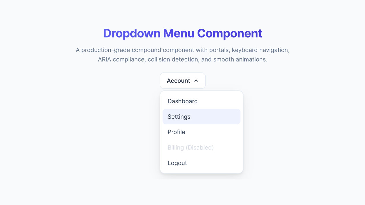 Dropdown Menu system design preview