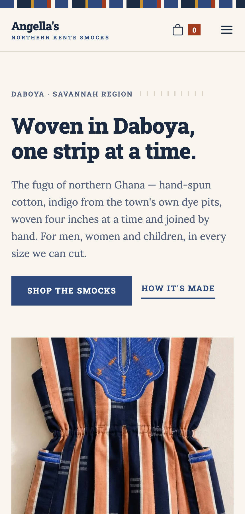Angella’s Northern Kente & Smocks, a real store, on a phone