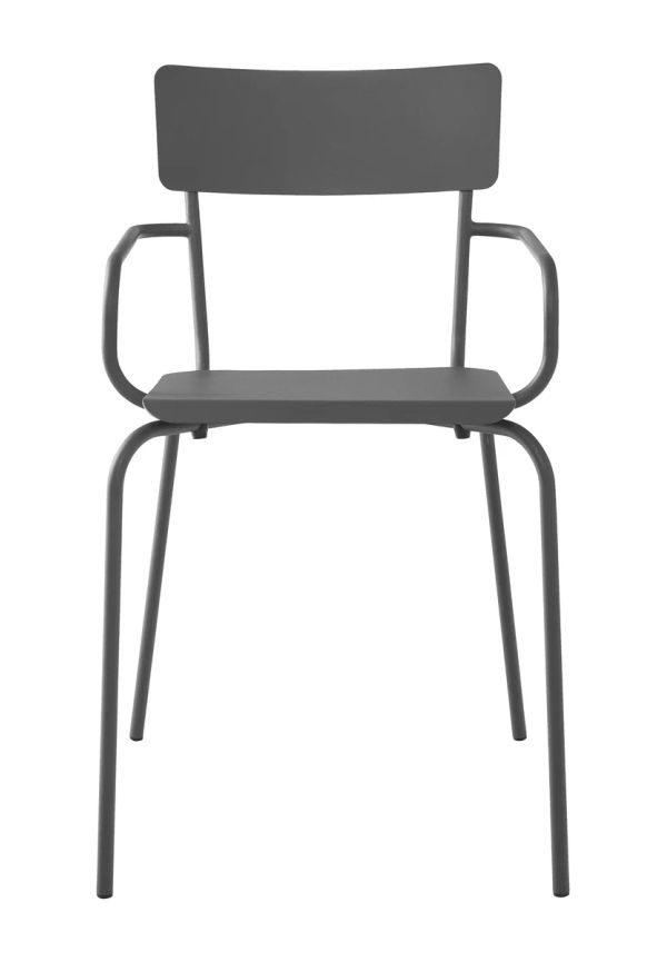 Smickrande trädgårdsstol i grått från 1898.