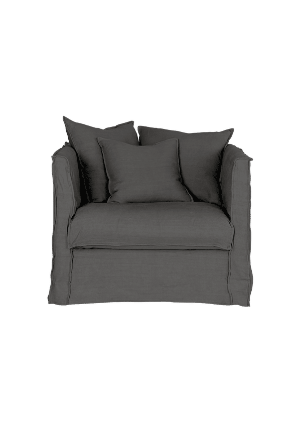 Skön fåtölj i grå färg gjord i bomull.