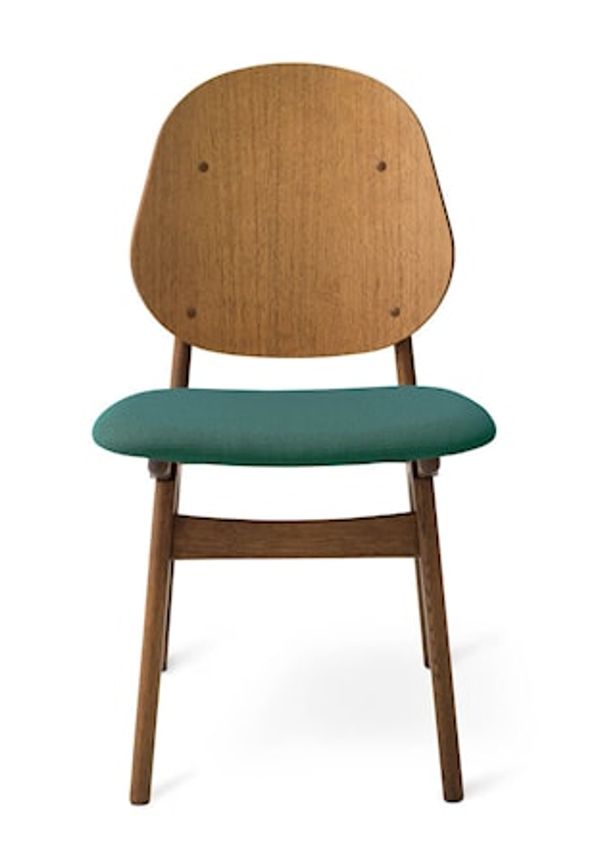 Modern stol i turkos färg gjord i ek.