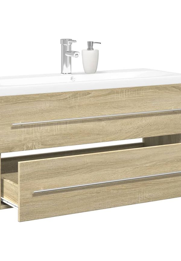 Fantastiskt snygg vidaxl badrumsmöbel i brun färg gjord i ek.