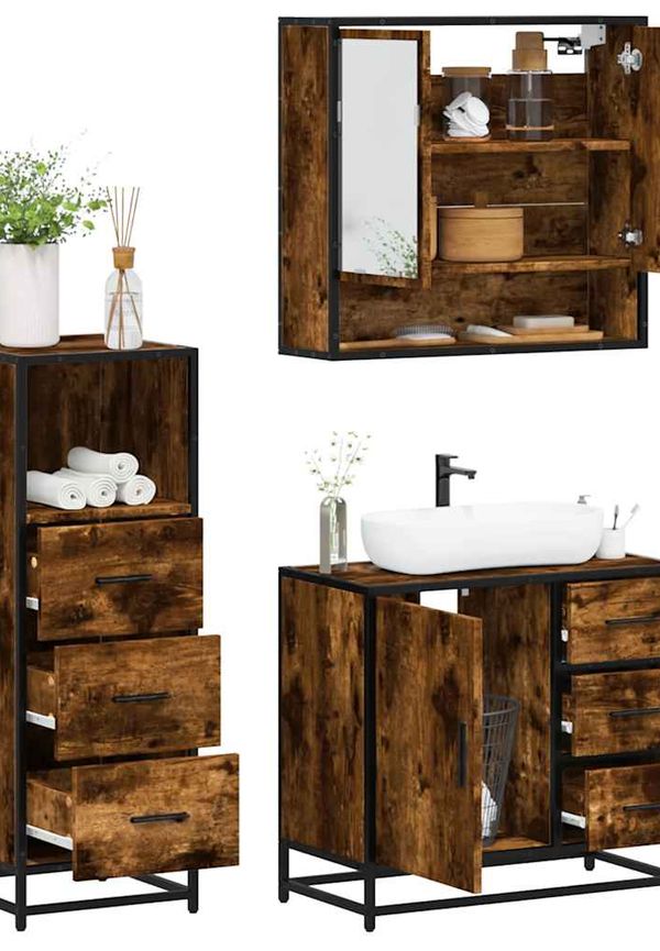 Brun vidaXL-badrumsmöbel i ek i stilriktig modell.