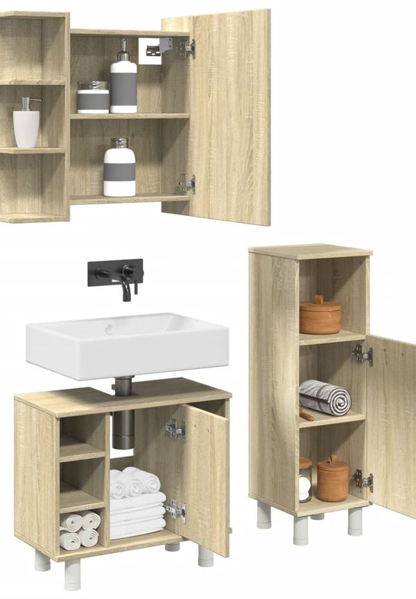 Trendig vidaxl badrumsmöbel i brun färg gjord i ek.