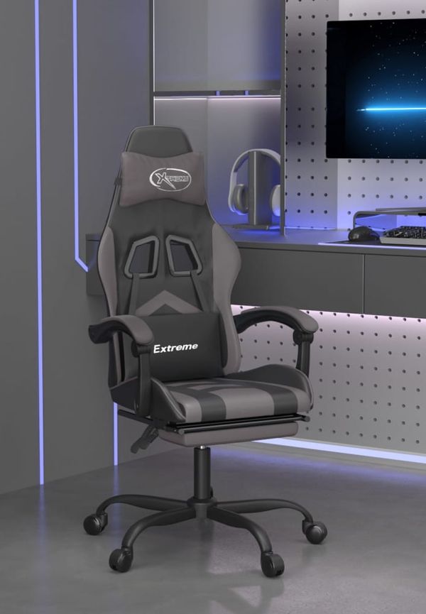 Komfortabel gamingstol i grå färg gjord i bomull.