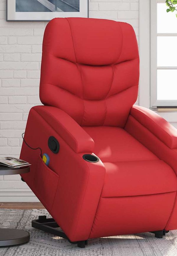 Jättefin vidaxl massagefåtölj i röd färg gjord i bomull.