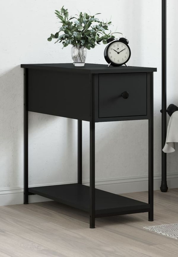 Söt vidaxl sängbord i svart färg gjord i järn.