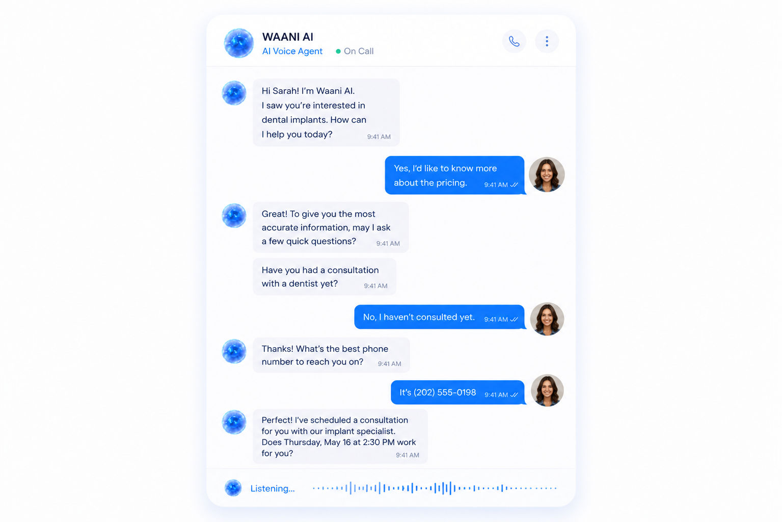 A natural back-and-forth conversation qualifying the lead