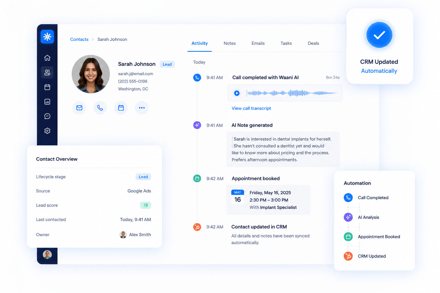 The new contact and call recording synced into the CRM