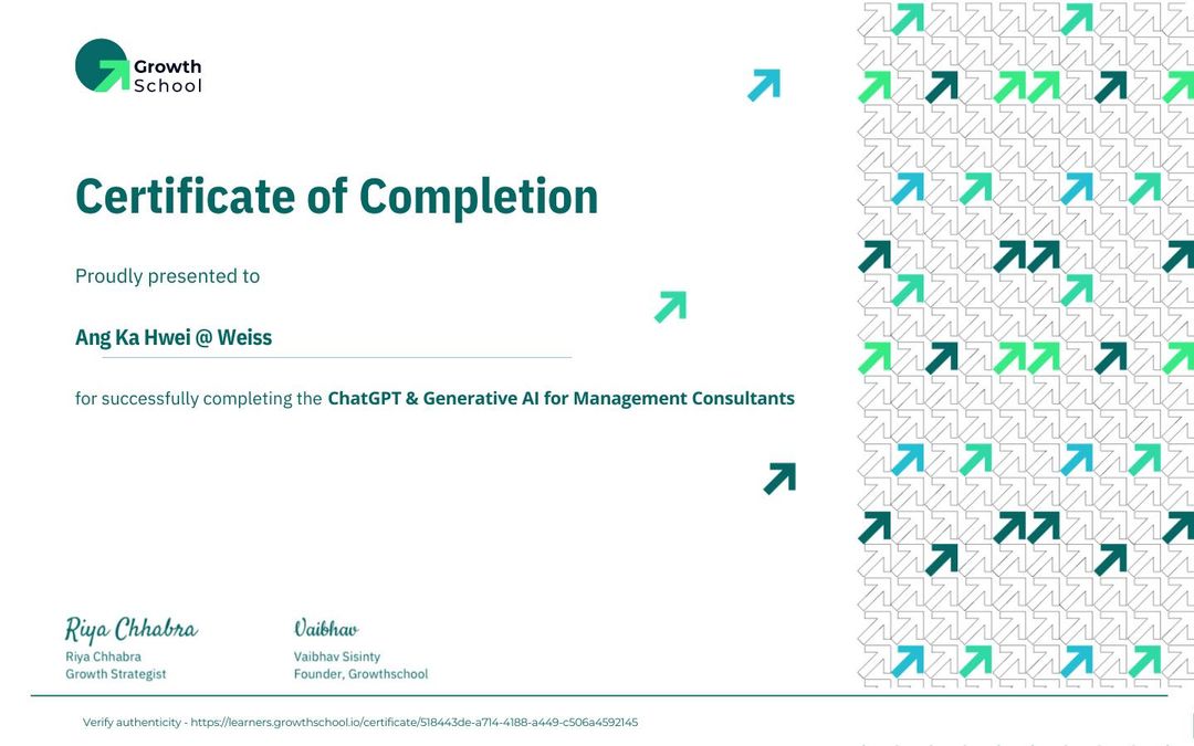 Weiss Ang - Growth School certified ChatGPT & Generative AI for Management Consultants
