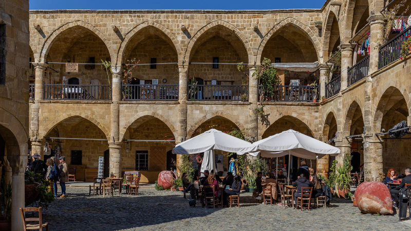 Courtyard of Büyük Han in Nicosia, Northern Cyprus