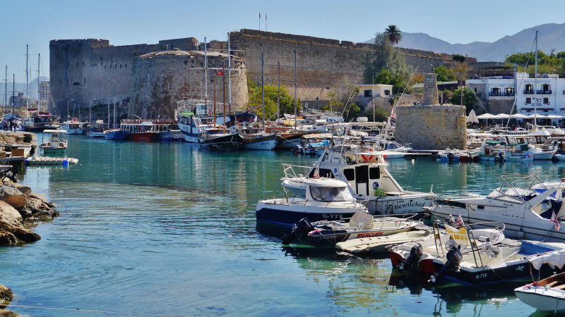 Girne (Kyrenia) harbour and fortress in Northern Cyprus