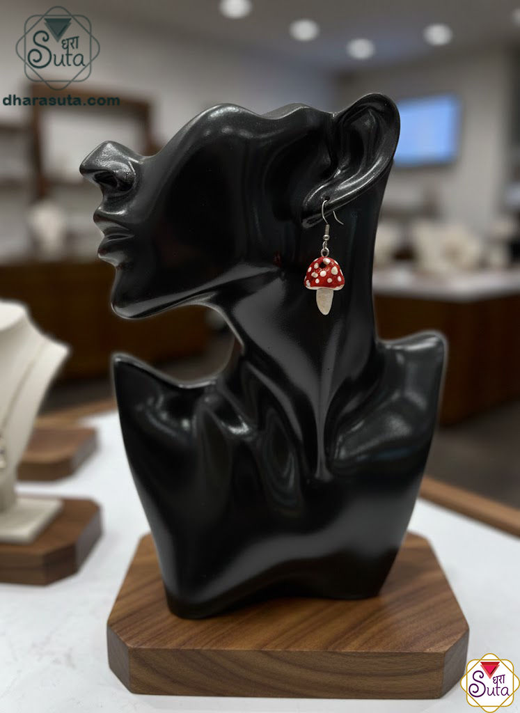 🍄 Enchanted Forest Red and White Mushroom Dangle Earrings