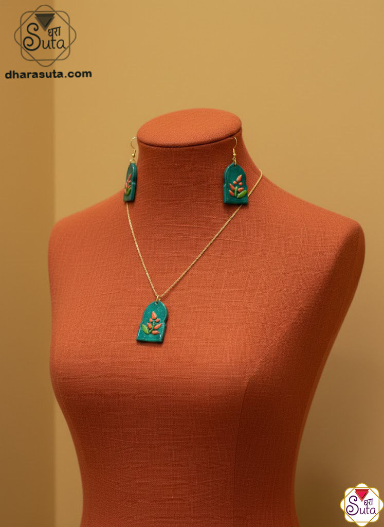 Verdant Arch Artisan Clay Pendant & Earring Set