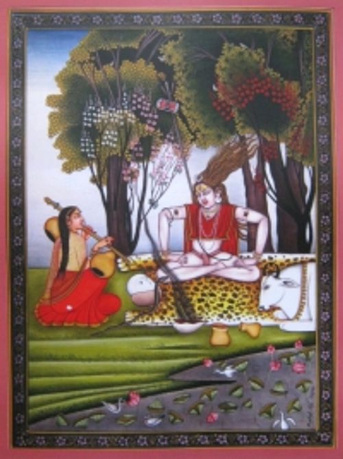 Плакат Шива и Парвати (красная нарисованная рамка, 30 x 40 см). 