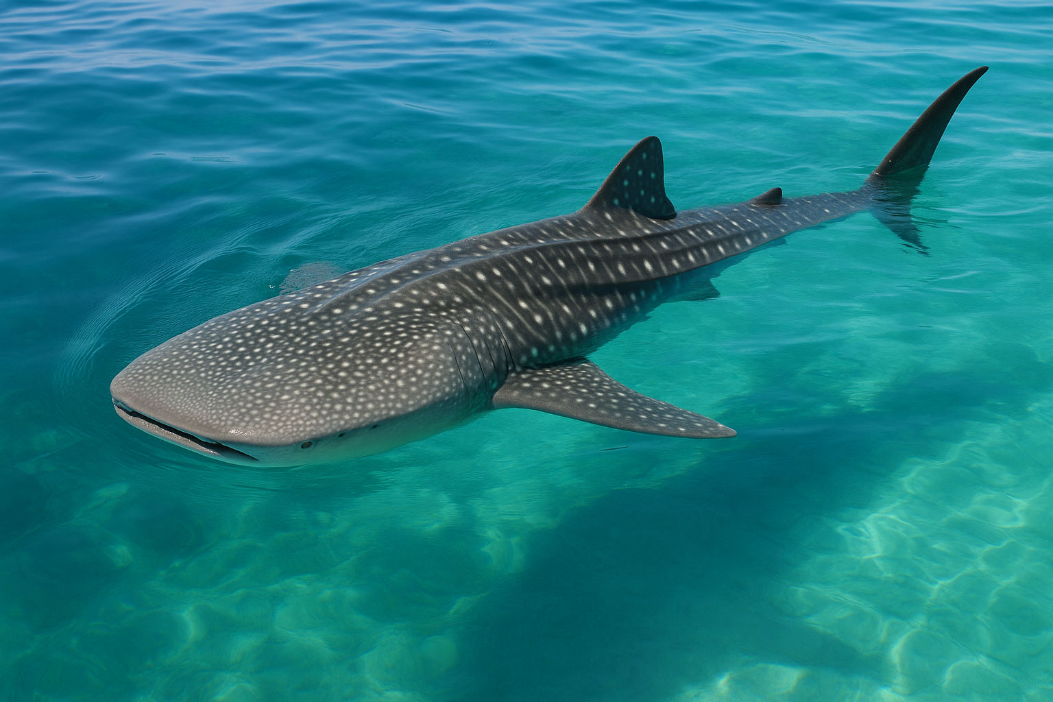 Requin-baleine en surface dans les eaux tropicales
