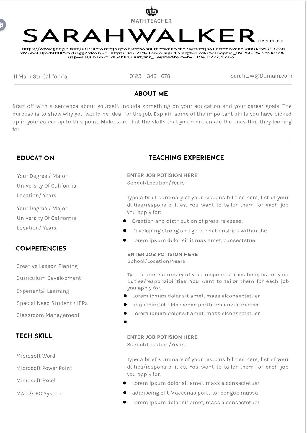 Template CV Profesional (Word) – ATS Friendly & Editable | CV Single Page #114