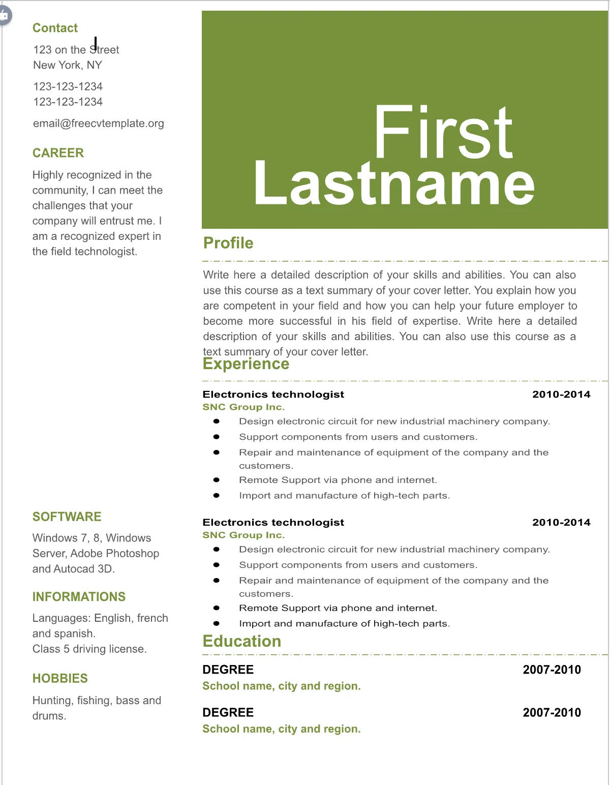 Template CV Profesional (Word) – ATS Friendly & Editable | CV Single Page #34 - 3 Colours