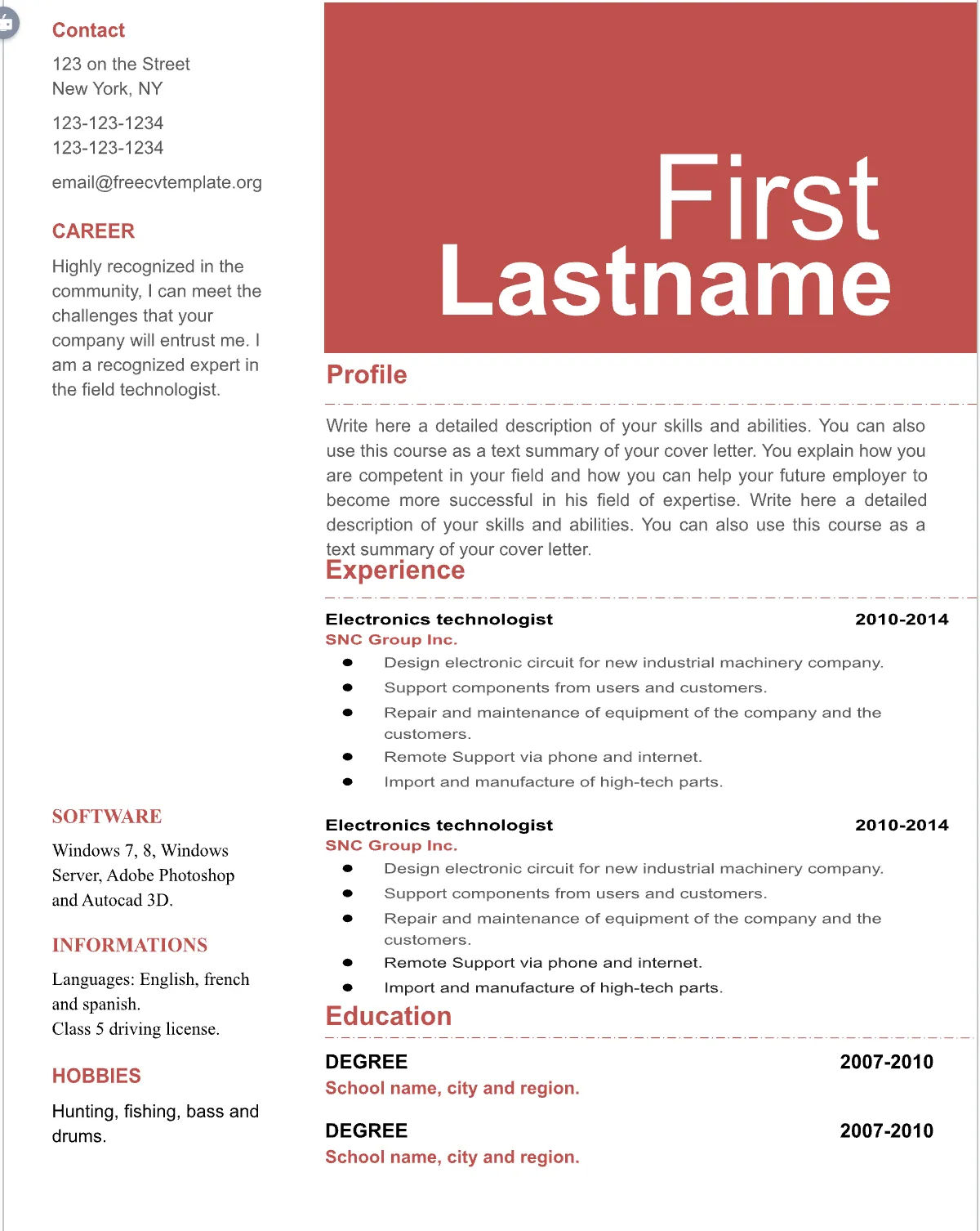 Template CV Profesional (Word) – ATS Friendly & Editable | CV Single Page #33 - 3 Colours