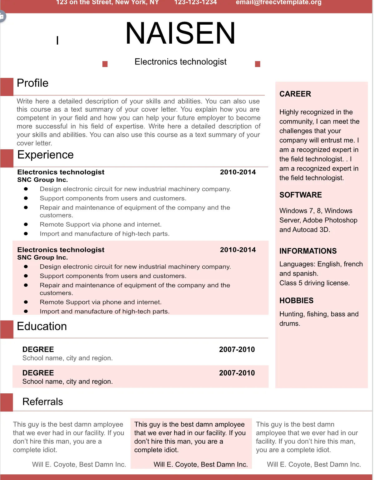 Template CV Profesional (Word) – ATS Friendly & Editable | CV Single Page #24 - 3 Colours