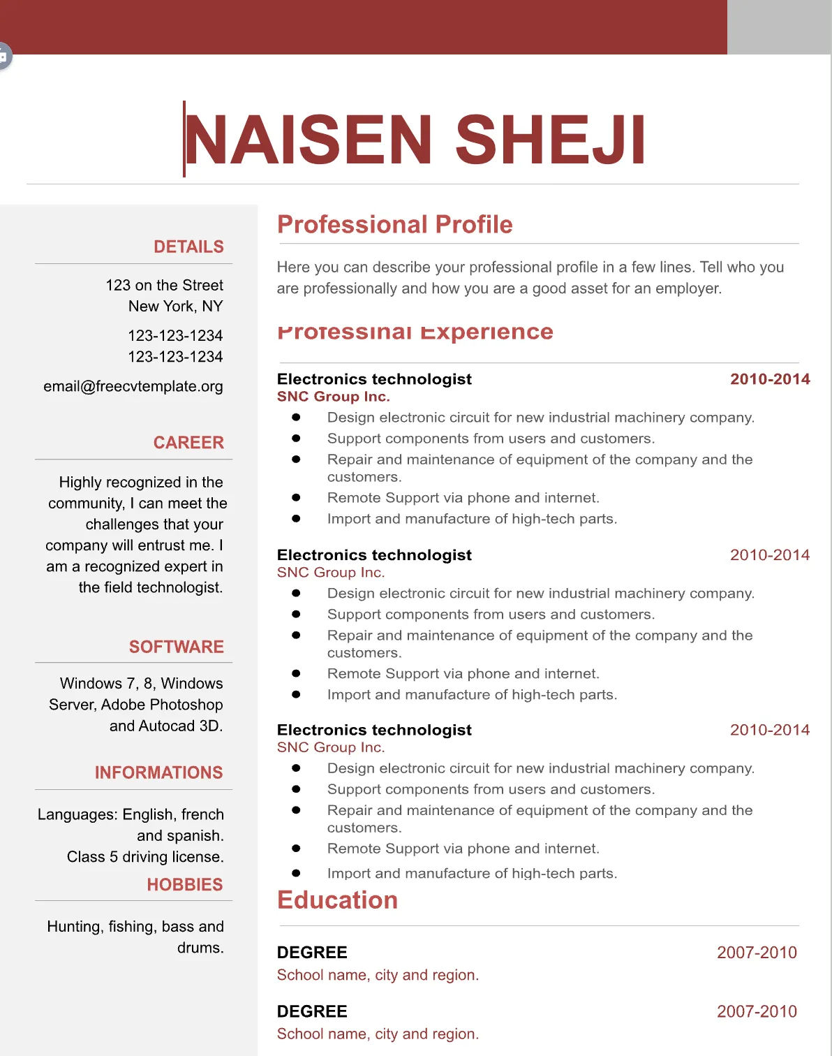 Template CV Profesional (Word) – ATS Friendly & Editable | CV Single Page #6 - 3 Colours