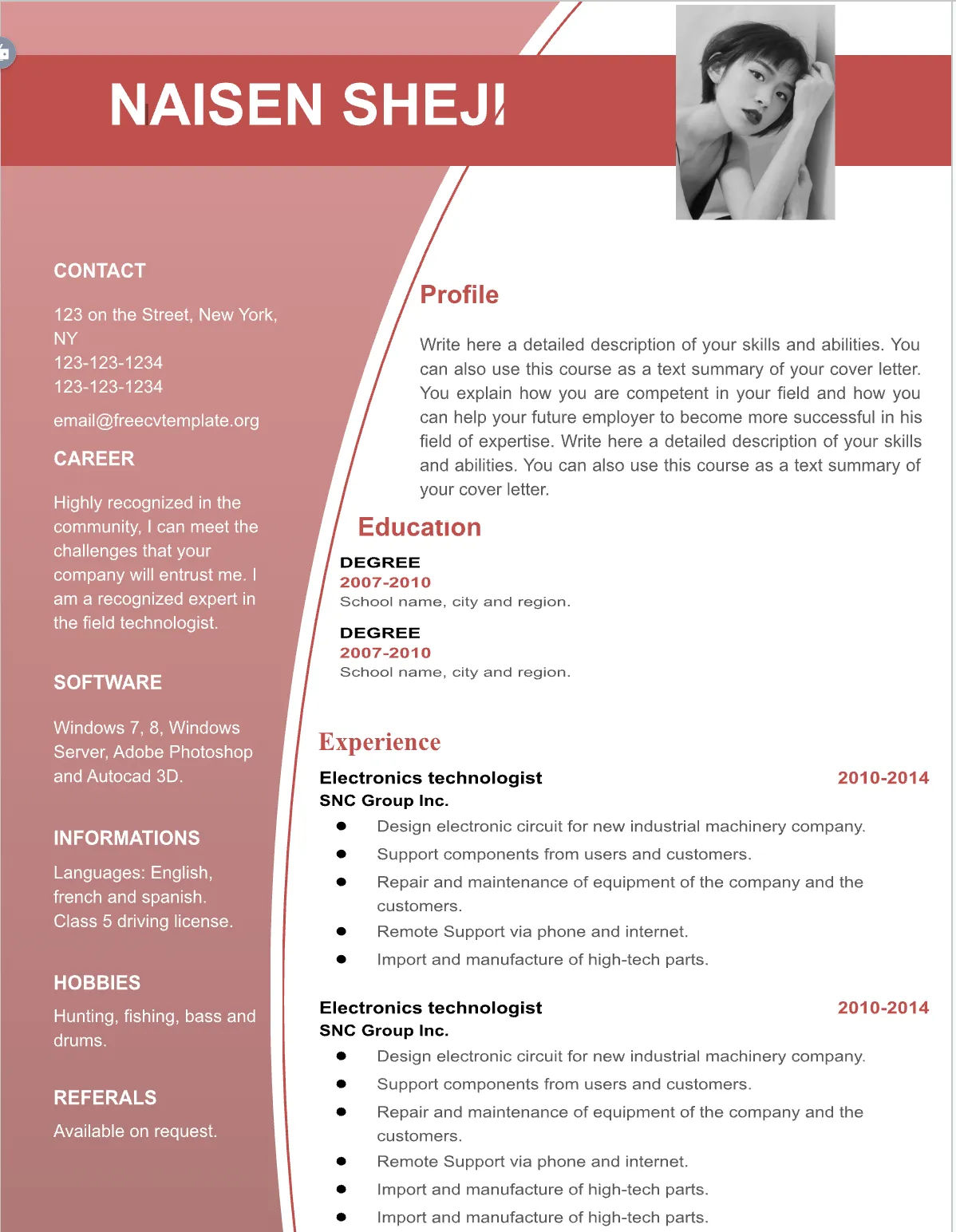 Template CV Profesional (Word) – ATS Friendly & Editable | CV Single Page #5 - 3 Colours
