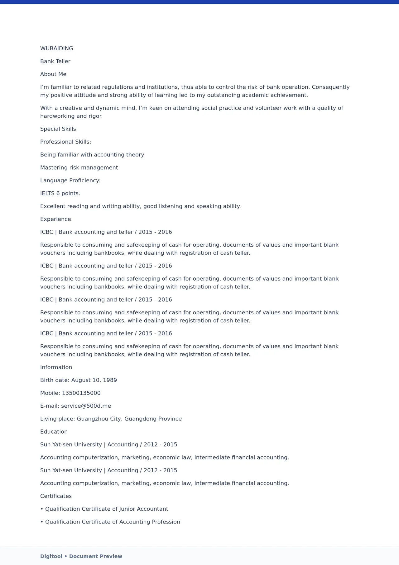 Template CV Profesional (Word) – ATS Friendly & Editable | CV Single Page #73