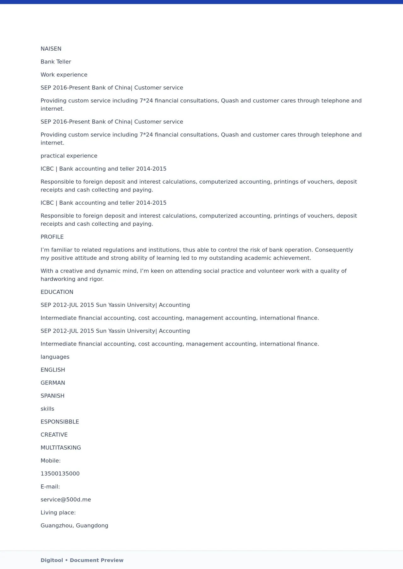 Template CV Profesional (Word) – ATS Friendly & Editable | CV Single Page #64