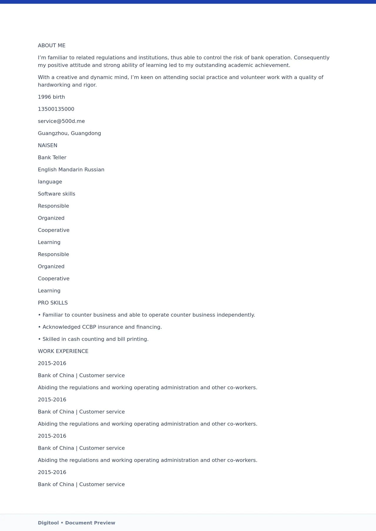 Template CV Profesional (Word) – ATS Friendly & Editable | CV Single Page #72