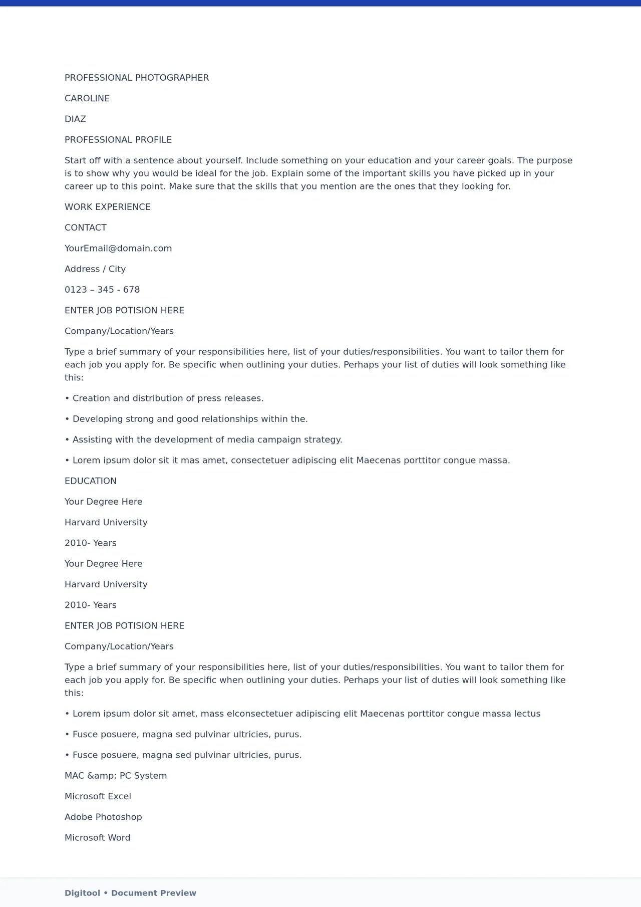 Template CV Profesional (Word) – ATS Friendly & Editable | CV Single Page #52