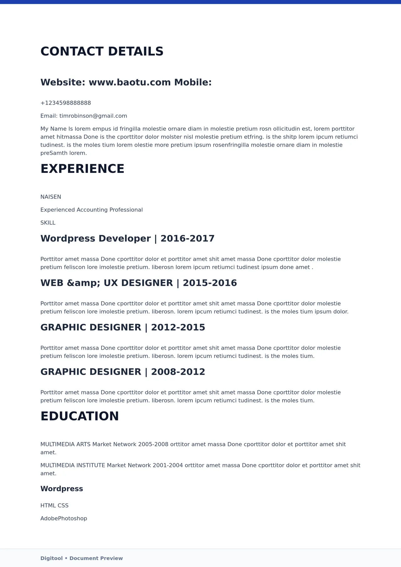 Template CV Profesional (Word) – ATS Friendly & Editable | CV Single Page #80