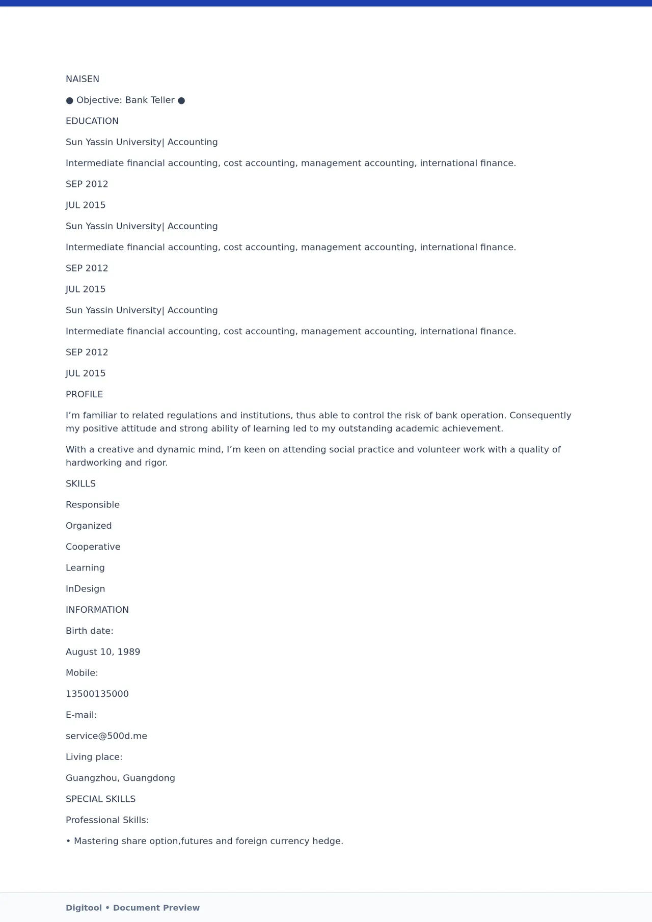 Template CV Profesional (Word) – ATS Friendly & Editable | CV Single Page #62