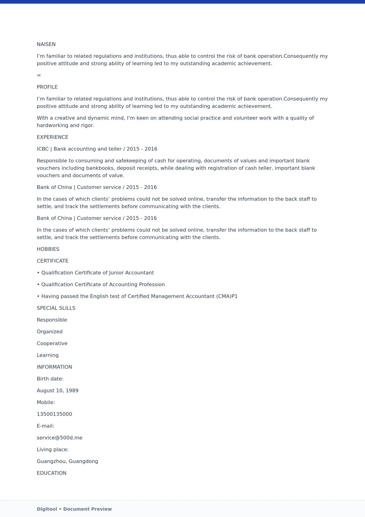 Template CV Profesional (Word) – ATS Friendly & Editable | CV Single Page #46