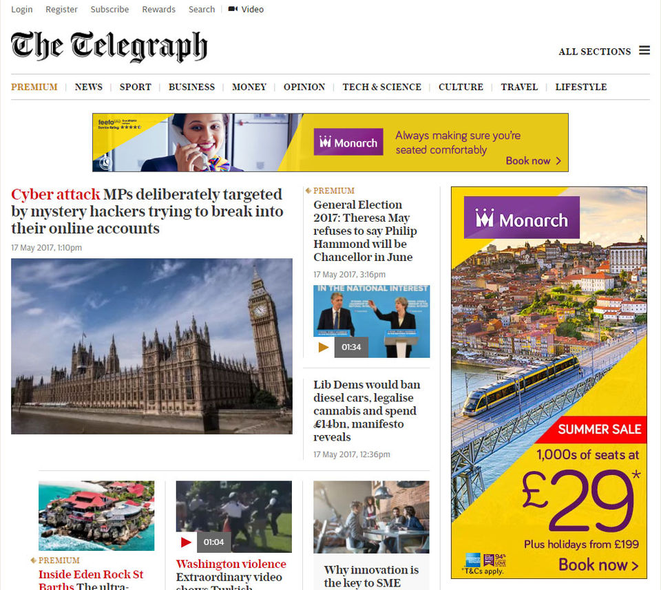 Monarch banner ads on The Telegraph website