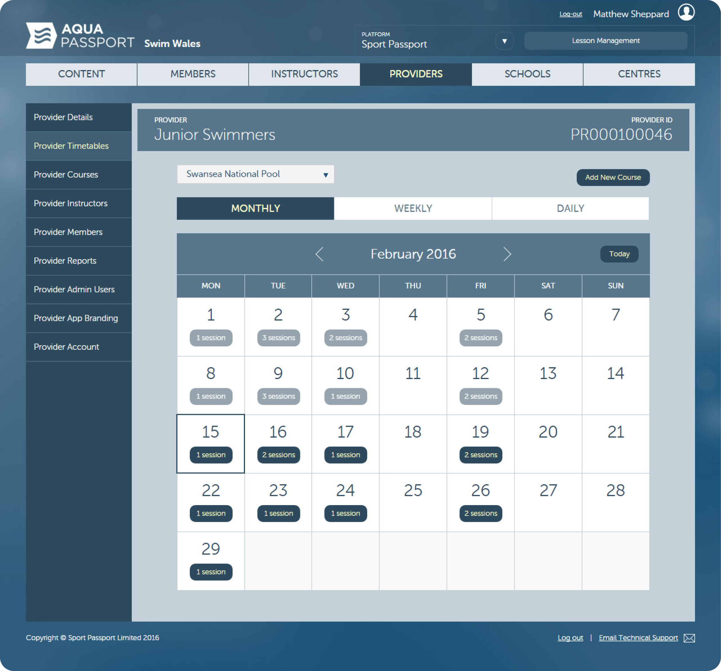 Aqua Passport dashboard