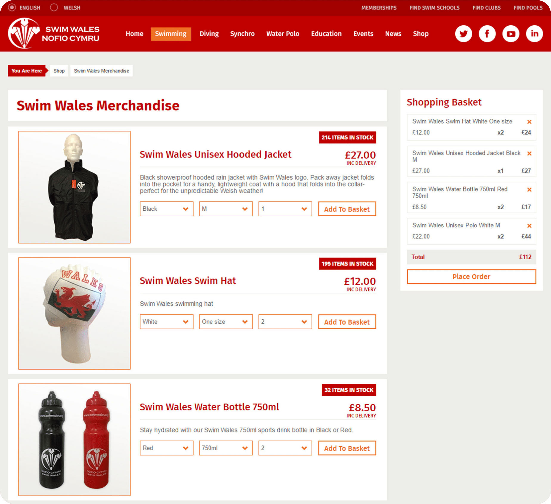 Swim Wales merchandise page