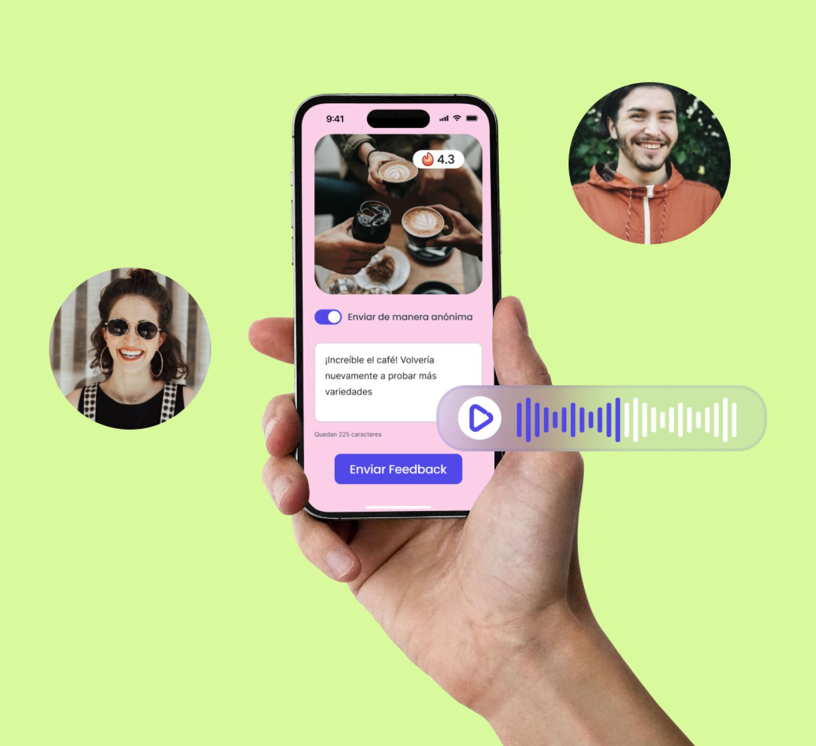 Tus clientes comparten feedback a través de texto y mensajes de audio