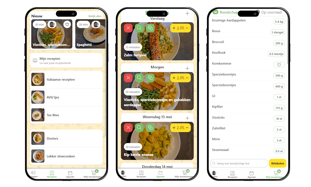 DitEtenWe app — weekmenu en boodschappenlijst overzicht
